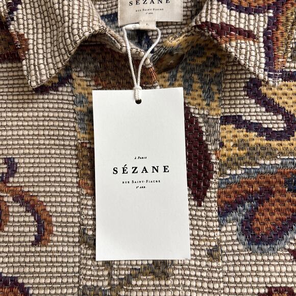 Sezane Will Jacket Jacquard Wisteria Brown Floral Women’s Sz Large Button NWT - Picture 2 of 11